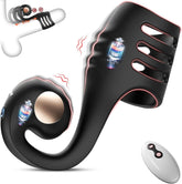 4 en 1 Penisa Ringa Vibrilo kun Helikforma Klitora Stimulilo